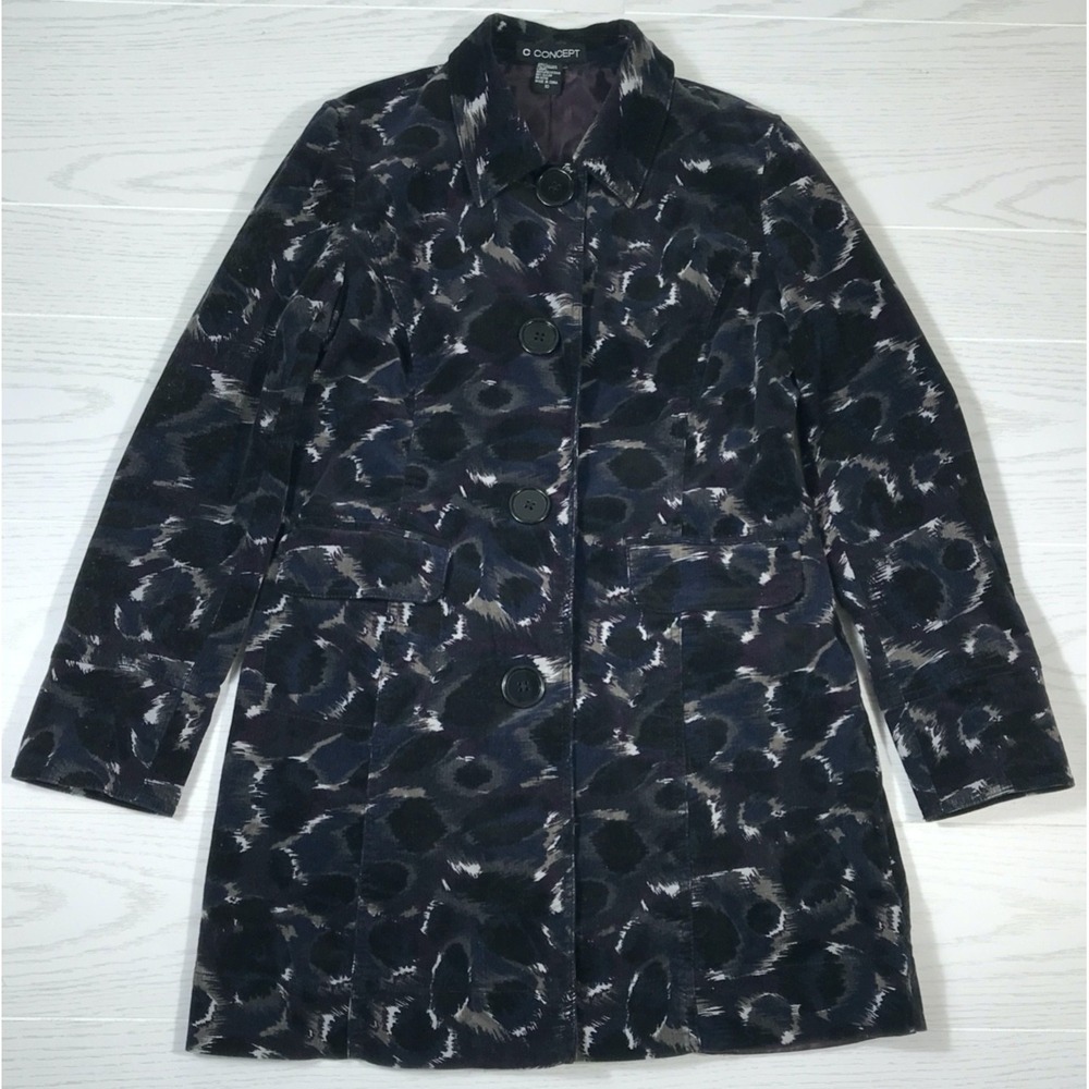 Y2K Corduroy Coat Women 10 C Concept Cotton Blend Button Up Lined Abstract Retro